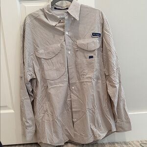 Columbia Men's Beige Checkered Button Down Shirt